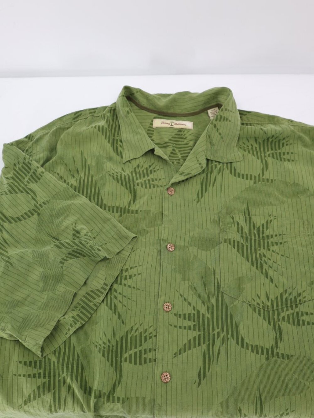 Tommy Bahama Camp Shirt Men's 3XB Tropical Pattern Button Up Silk Pocket Green